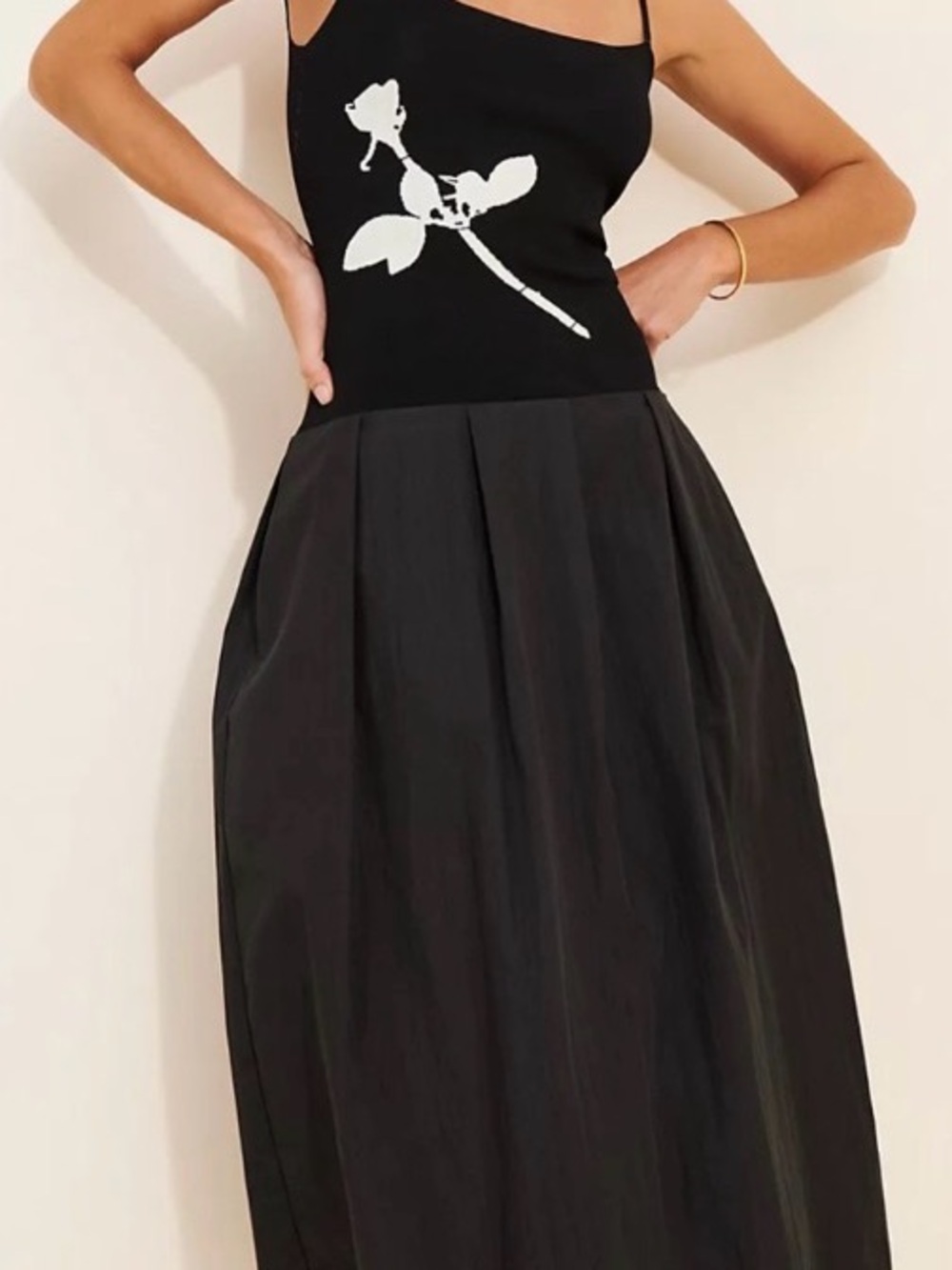 Free People Black Midi Dress with White Floral Accent